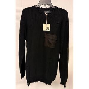 SER.O.YA Black Distressed Knit Pocket Sweater Women's Size S New
